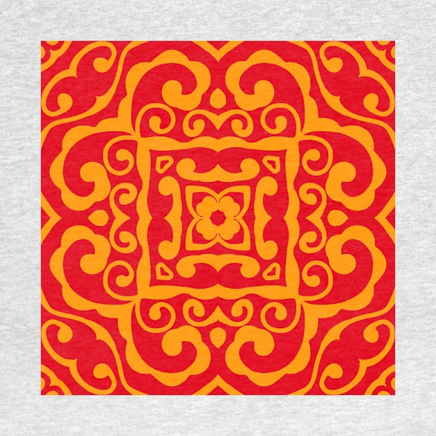 Golden Curls Pattern on a Red Background by Minervalus-Art